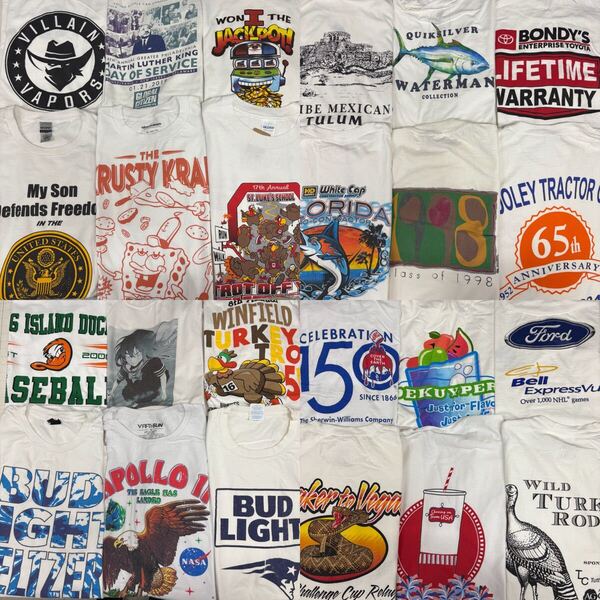 USA古着卸 まとめ売り ①メンズ白Tシャツ XL 24枚 A品 ベール アソート ホワイト プリント ビール キャラ ford 企業 アニマル