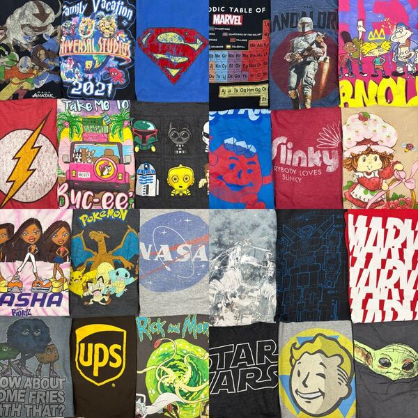 USA古着卸 まとめ売り 56 アニメ キャラクター カンパニーTシャツ 24枚 ベール アソート マーベル スターウォーズ UPS NASA ユニバーサル