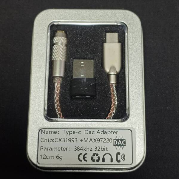 【新品未使用】 CX-DAC ハイレゾ ドングル型 USB DAC CX31993+MAX97220 type-C to 3.5mmイヤホンジャック 缶ケースつき
