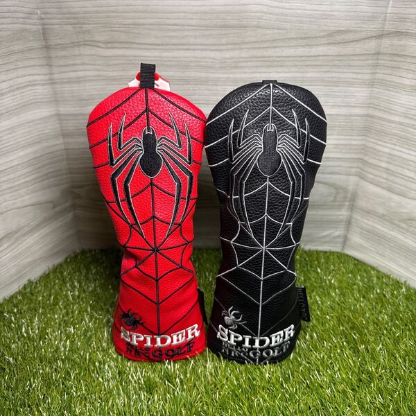 【UT】黒赤 スパイダー ゴルフヘッドカバー2点セット ユーティリティ用