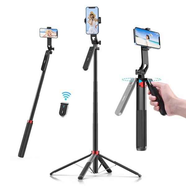 ③Ulanzi 自撮り棒 スマホ【超長180cm・四脚安定モデル】充電式リモコン 1/4ネジ付き長い 360°回転 スマiPhone Android GoProに対応