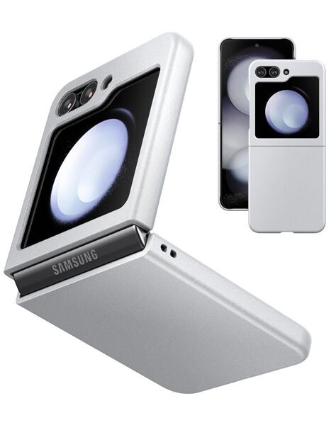 m)EVADA Samsung Galaxy Z Flip 5 ケース シンプル PC カバー マグネットなし 軽量 指紋防止case (silver)