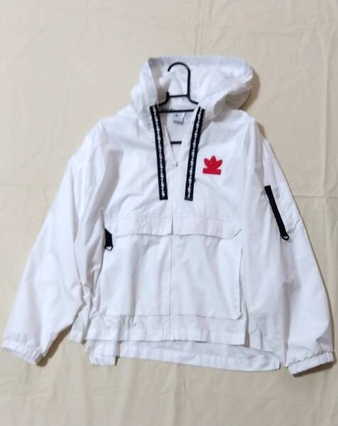 adidas originals アディダスオリジナルス 内側メッシュ フード ウインドブレーカー レディースM トレフォイル 上着 ナイロンパーカー 7707