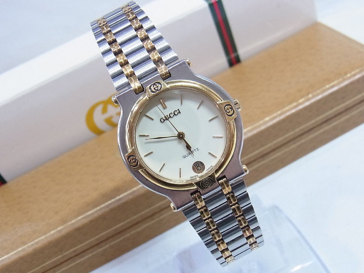 稼働品】GUCCI 9000M グッチ 訳あり 腕時計 デイト コンビカラー