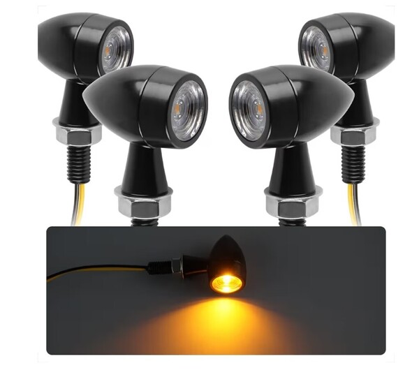 Evermotor バイク led ウインカー 砲弾型 小型 12V ブラックケース 高輝度方向指示器 ラウンド 防水 EU認証Eマーク(4個)