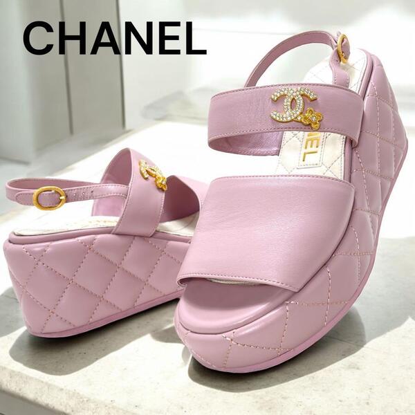 【レア品/美品】CHANEL シャネル サンダル ココマーク マトラッセ サイズ35C 22㎝相当 G45547 2024SS ピンク ゴールド金具 ビジュー