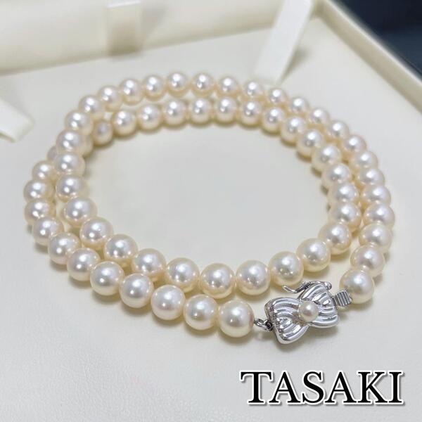 【美品/ケース付き】TASAKI タサキ パール ネックレス アコヤ真珠 本真珠 直径6.5~7㎜ 全長43.5㎝ S刻印 シルバー ナチュラルピンク系
