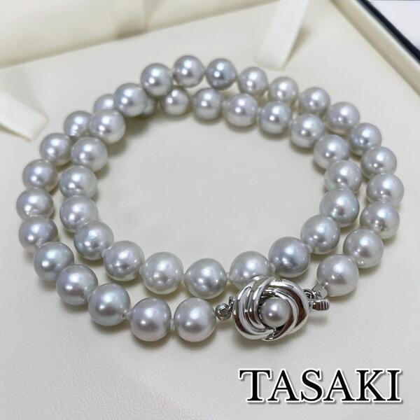 【大珠/鑑別書付】TASAKI タサキ グレーパール ネックレス アコヤ真珠 本真珠 直径8.5~9.1㎜ シルバーグレー系 S刻印 シルバー 全長45cm