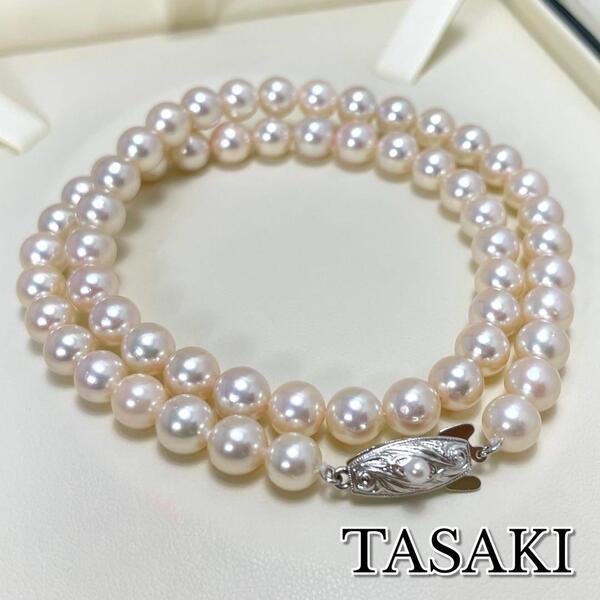 【極上の照り】TASAKI タサキ パール ネックレス アコヤ真珠 直径7~7.5mm ケース保証書付き 本真珠 ナチュラルピンク系 S刻印 シルバー