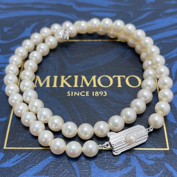 【Mチャーム付/付属品有】MIKIMOTO ミキモト パール ネックレス アコヤ真珠 本真珠 直径6.5~7mm SIL刻印 シルバー ホワイト系 全長44.5㎝
