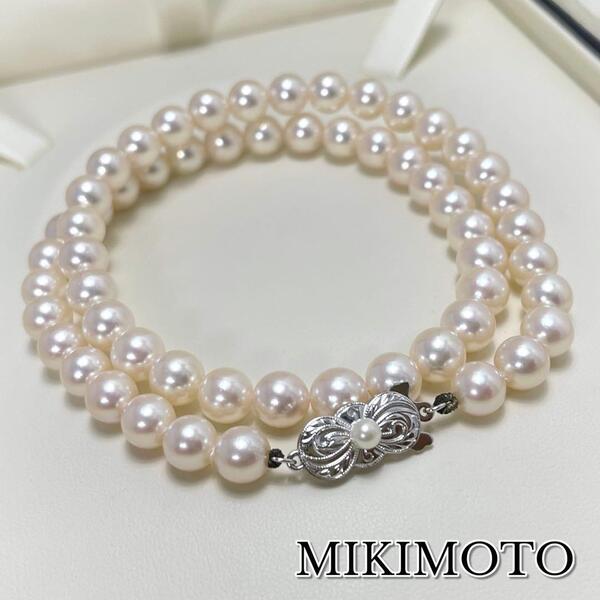【現行クラスプ/ケース付き】MIKIMOTO ミキモト パール ネックレス アコヤ真珠 本真珠 直径7~7.5㎜ SIL刻印 シルバー ナチュラルピンク系