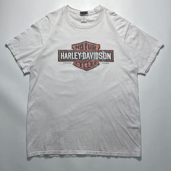 00's HARLEY DAVIDSON ハーレーダビッドソン ハーレーTシャツ L アイボリー バーアンドシールドロゴ Y2K HTK6827