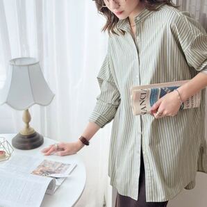 美品 Classical Elf クラシカルエルフ バンドカラーストライプシャツ