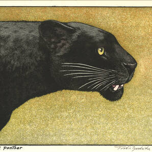 真作保証 吉田遠志 (1911-1995) 木版画 黒ヒョウ Black panther 新版画 新版画の巨匠 吉田遠志の希少作品をご自宅でご堪能ください!