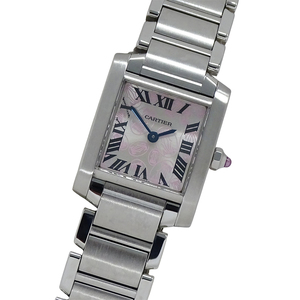 カルティエ Cartier 時計 レディース ブランド タンクフランセーズ SM 2006年クリスマス限定 クオーツ ステンレス W51031Q3 ピンク 磨き済