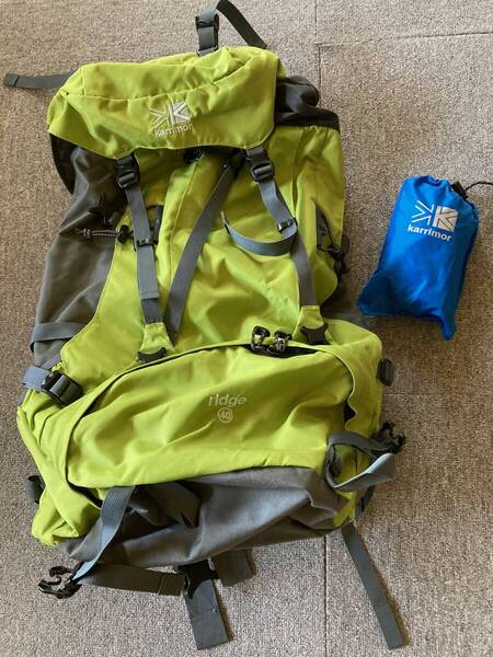 【送料無料 中古美品】カリマー リュックサック karrimor リッジridge40 軽量 黄緑色 レインカバー付き