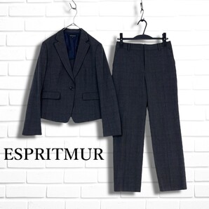 ◆美品◆ ESPRITMUR エスプリミュール グレンチェック ストレッチ セットアップ パンツ スーツ グレー レディース 7 S 送料無料◆ 0905F□