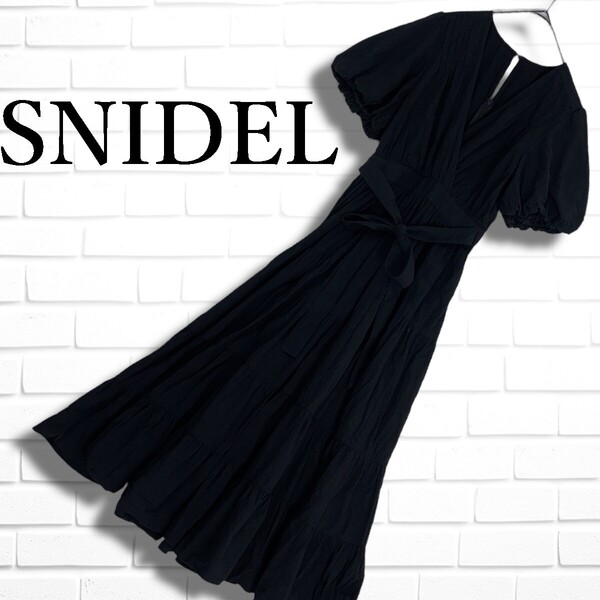 ◆良品◆ SNIDEL スナイデル 半袖 ロング ワンピース 黒 ブラック レディース F ◆送料無料◆ 1425F◎