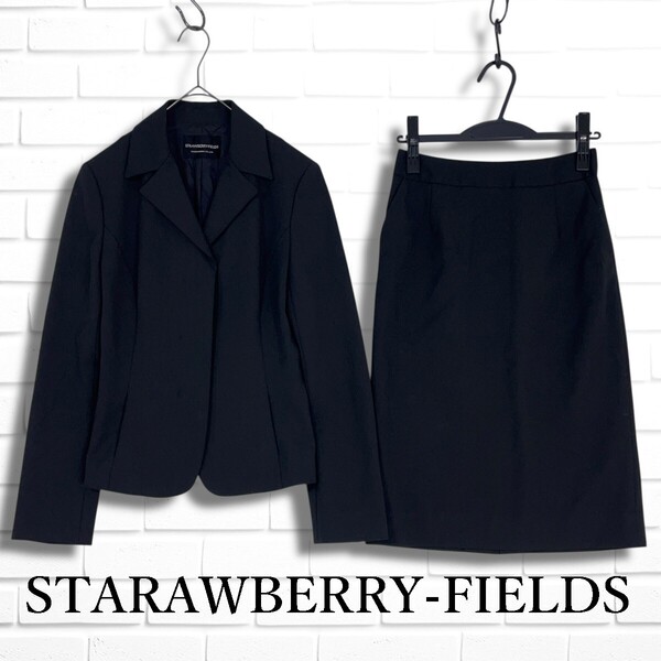 良品 STARAWBERRY-FIELDS ストロベリーフィールズ フォーマル ストレッチ セットアップ スカート スーツ 黒 ブラック レディース 1685F□