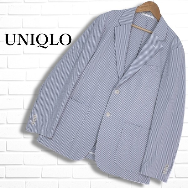 ◆良品◆ UNIQLO ユニクロ SLIM FIT 感動ジャケット ストライプ テーラード ジャケット 白 ホワイト グレー メンズ M ◆送料無料◆ 2265F□