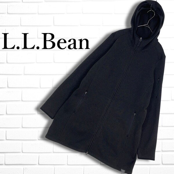 ◆美品◆ L.L.Bean エルエルビーン ゆったり♪ 裏起毛 ニット ロング パーカー 黒 グレー レディース L ◆送料無料◆ 2315F◇
