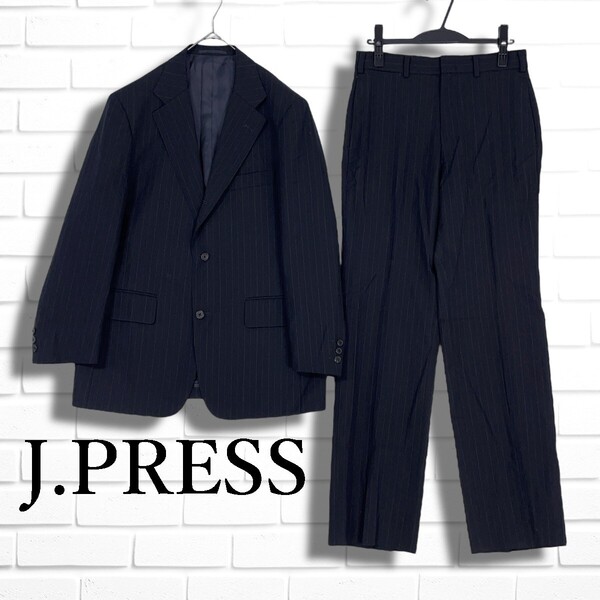 ◆美品◆ J.PRESS ジェイプレス ストライプ セットアップ スーツ 黒 ブラック メンズ A6/A4 ◆日本製 送料無料◆ 2815F□