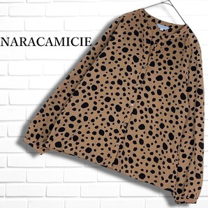 ◆良品◆ NARACAMICIE ナラカミーチェ 総柄 長袖 シャツ ブラウス 茶 黒 ブラウン ブラック レディース 1 M ◆日本製 送料無料◆ 2925F□