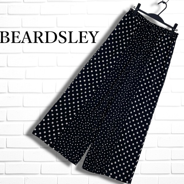◆美品◆ BEARDSLEY ビアズリー ドット 総柄 切替 ワイド イージー パンツ 黒 × 白 ブラック ホワイト レディース 2 ◆送料無料◆ 4075F□