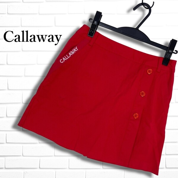 Callaway キャロウェイ ゴルフ ウェア ストレッチ ロゴ 刺繍 キュロット パンツ スカート 赤 レッド レディース S ◆送料無料◆ 4645F□