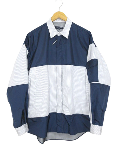 コムデギャルソン オム COMME des GARCONS HOMME 異素材 ナイロン切替 フライフロント オーバー シャツ ジャケットHL-B007 23AW ネイビー L