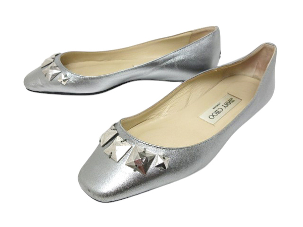 ジミーチュウ JIMMY CHOO パンプス フラット シューズ スタッズ レザー シルバー size 36 23cm レディース