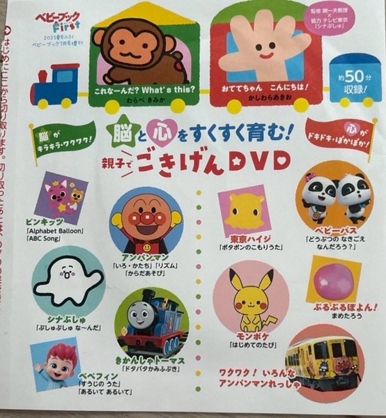 ベビーブックFirst 夏号付録 脳と心を育む!親子でごきげんDVD アンパンマン、トーマス、シナぷしゅ、ピンキッツ、モンポケ、ベビーバス