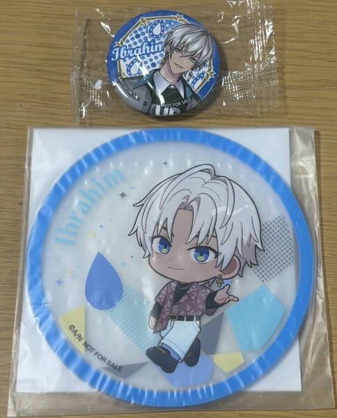 2点セット★にじさんじ×くら寿司 ビッくらポン・オリジナル缶バッジ イブラヒム、オリジナルラバーコースター イブラヒム