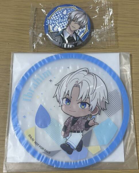 2点セット★にじさんじ×くら寿司 ビッくらポン・オリジナル缶バッジ イブラヒム、オリジナルラバーコースター イブラヒム