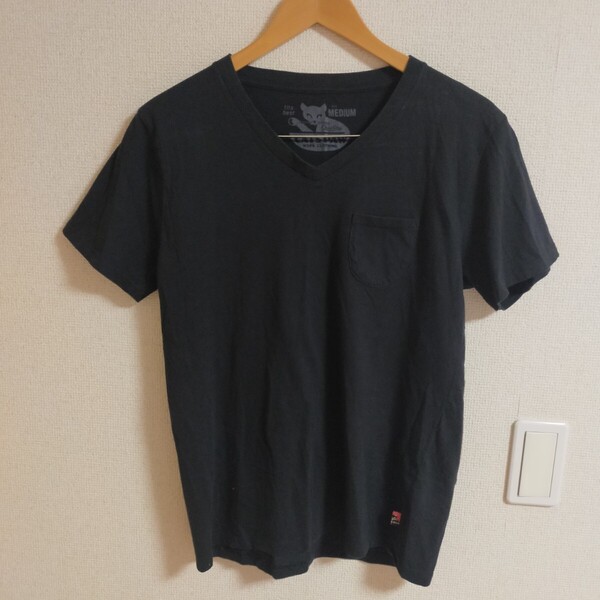 CAT'S PAW キャッツポウ Vネック ポケットTシャツ 半袖 無地 M ブラック(黒)