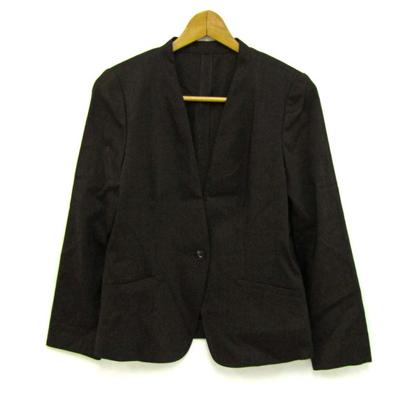 【新品】特価 レリアン レディース ノーカラージャケット 9号 日本製 ブラウン イタリア生地 Leilian