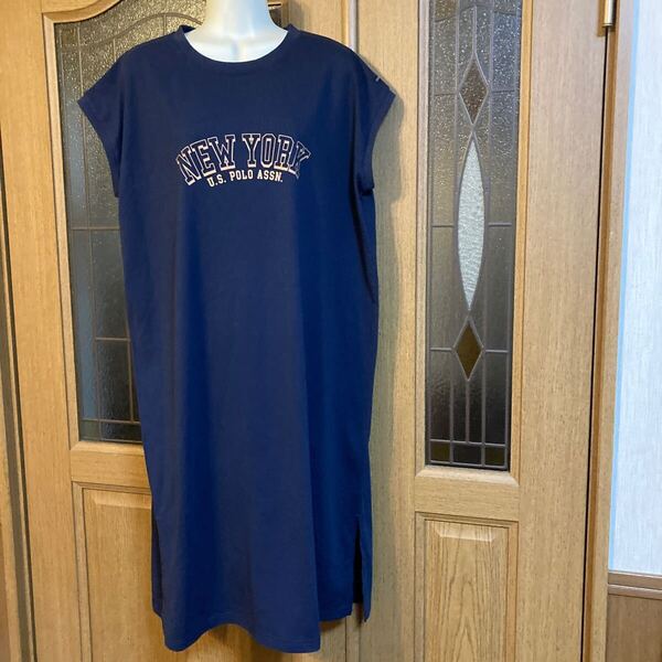 大きいサイズ 3L 身幅60 U.S.POLO ASSN. ロングTシャツ スリット入 紺 美品♪