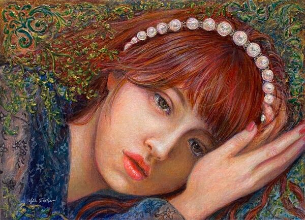 葵風紗 真作 4号F 木枠キャンバス 新作 女の子 人物画 美人画 【Pearlのカチューシャ】 手描き アクリル 直筆 一点物 サイン有り