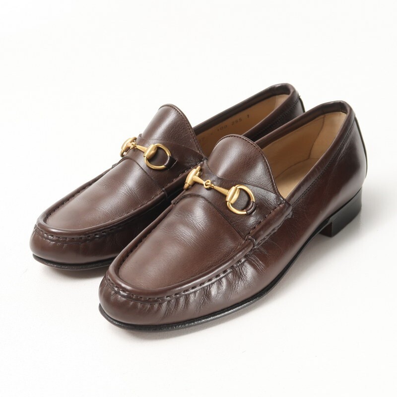 極美品✨ グッチ ホースビット ローファー ブラウン レザー 23.5cm相当 グッチ ホースビット レザー ローファー 8 1/2 メンズ ブラウン