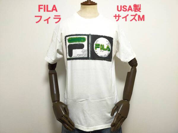 即決! 稀少! USA製 FILA フィラ 丸胴タイプ 半袖プリントTシャツ メンズM