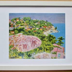 児島善三郎「熱海の桜」 印刷物 画集画 A4新品額入り スタンド付き