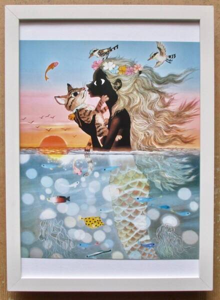 藤城清治 「夕陽の中の愛の奇跡」 印刷物 画集画 A4新品額入り