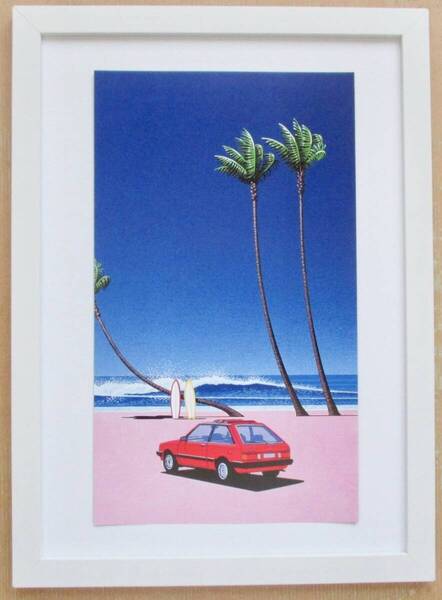 永井博「サーフボードのある風景5」 印刷物 画集画 A4新品額入り