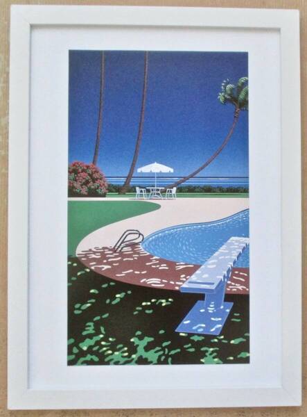 永井博 「海の見えるプールサイドC」 印刷物 画集画 A4新品額入り
