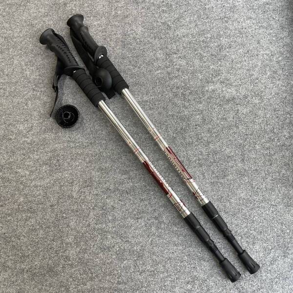 SILVER ラバーグリップ 2本セット アルミ製 トレッキングポール ステッキ 登山杖 キャンプ アウトドア
