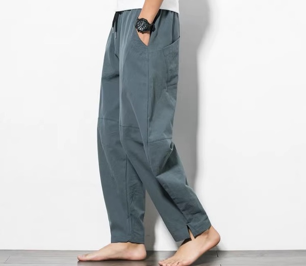 BLUEGRY フリーサイズ 綿麻ワイドシルエットパンツ メンズ レディース