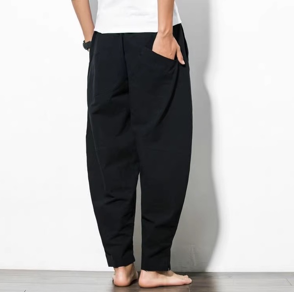 BLK フリーサイズ 綿麻ワイドシルエットパンツ メンズ レディース
