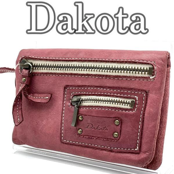 【良品】Dakota ダコタ レザー 二つ折り財布 ボルドー ウォレット