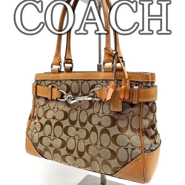 COACH コーチ ハンドバッグ トートバッグ キャンバス シグネチャー レザー