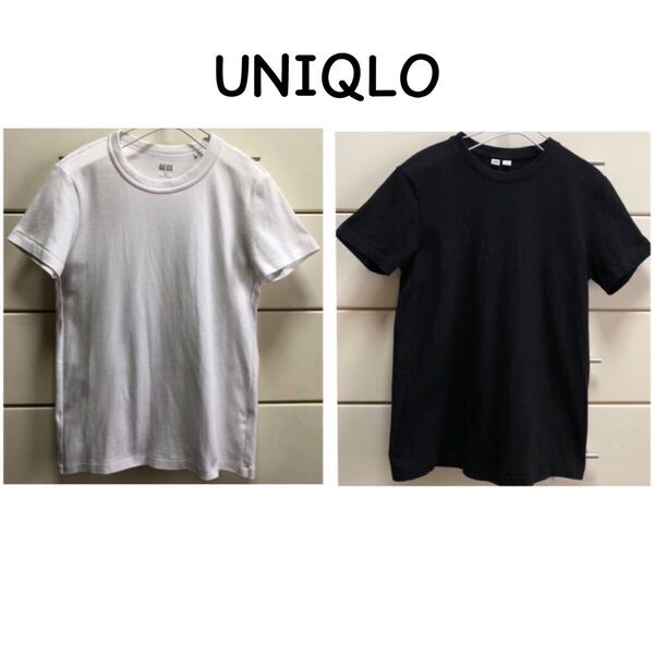 送料込み ユニクロ U Tシャツ M ブラック ホワイト 2枚セット 黒 白 コットン 綿 半袖Tシャツ カットソー UNIQLO